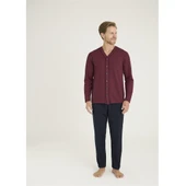 Kly Jakarlı Penye Önden Düğmeli Gömlek Erkek Pijama Takım - 5