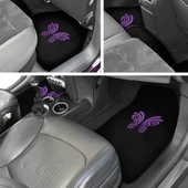 Kelebek Desenli Mor Nakışlı 5 Parça Siyah Oto Halı Paspas Seti - Kadın Sürücülere Özel Şık Tasarım thumbnail 3