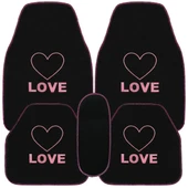 Kalp ve Aşk Desenli Pembe Nakışlı 5'li Oto Halı Paspas Seti / Love Yazı Detaylı Araba Paspas Takımı thumbnail 7