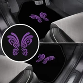 Kelebek Desenli Mor Nakışlı 5 Parça Siyah Oto Halı Paspas Seti - Kadın Sürücülere Özel Şık Tasarım thumbnail 1