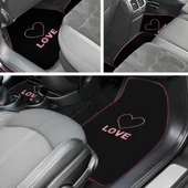 Kalp ve Aşk Desenli Pembe Nakışlı 5'li Oto Halı Paspas Seti / Love Yazı Detaylı Araba Paspas Takımı thumbnail 5