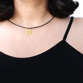 14 Ayar Altın Plakalı İsme Özel Ev Motifli Siyah Bağlıklı Hediyelik Kolye-631 thumbnail 2