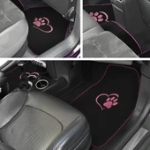 Sevgili Köpek Pati Desenli Pembe Nakışlı Araç Halı Paspas Seti / Şık ve Sevimli Oto Paspas Aksesuar thumbnail 3