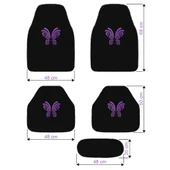 Kelebek Desenli Mor Nakışlı 5 Parça Siyah Oto Halı Paspas Seti - Kadın Sürücülere Özel Şık Tasarım thumbnail 7