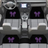 Kelebek Desenli Mor Nakışlı 5 Parça Siyah Oto Halı Paspas Seti - Kadın Sürücülere Özel Şık Tasarım thumbnail 2