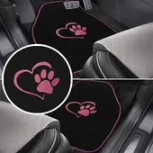 Sevgili Köpek Pati Desenli Pembe Nakışlı Araç Halı Paspas Seti / Şık ve Sevimli Oto Paspas Aksesuar thumbnail 1