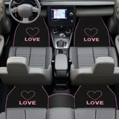 Kalp ve Aşk Desenli Pembe Nakışlı 5'li Oto Halı Paspas Seti / Love Yazı Detaylı Araba Paspas Takımı thumbnail 2