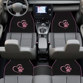 Sevgili Köpek Pati Desenli Pembe Nakışlı Araç Halı Paspas Seti / Şık ve Sevimli Oto Paspas Aksesuar thumbnail 2