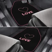 Kalp ve Aşk Desenli Pembe Nakışlı 5'li Oto Halı Paspas Seti / Love Yazı Detaylı Araba Paspas Takımı thumbnail 6