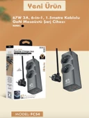 67W GaN Hızlı Şarjlı Kablolu Priz  3x Type-C  1x USB  2'li Priz 1.5M Uzatma Kablosu Siyah - 5