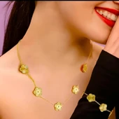 Moda Minimalist 304 Paslanmaz Çelik Titanyum Beş Yapraklı Çiçek Takı Seti - Benzersiz Tasarım Altın Bilezik ve Kolye Zinciri, Premium Çok Yönlü Bilezik + Kolye thumbnail 3