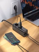 67W GaN Hızlı Şarjlı Kablolu Priz  3x Type-C  1x USB  2'li Priz 1.5M Uzatma Kablosu Siyah - 4