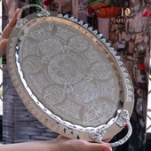 DMT Gaziantep Bakır 42,5 cm Osmanlı El İşi Sunum tepsi Kına tepsisi 42.5cmx28cm thumbnail 3