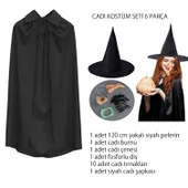 Cadı Kostüm Seti 6 Parça - Şapka Pelerin Diş Tırnaklar Çene ve B thumbnail 3