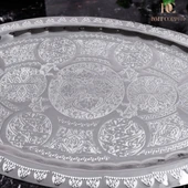 DMT Gaziantep Bakır 42,5 cm Osmanlı El İşi Sunum tepsi Kına tepsisi 42.5cmx28cm thumbnail 5