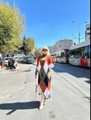 Uzun hırka içi elbise ikili triko takım ekose baklava desen haki kırmızı thumbnail 12