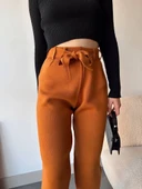 Kendinden kemerli triko pantolon camel thumbnail 10