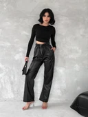 Kendinden ince kemerli deri pantolon siyah thumbnail 15