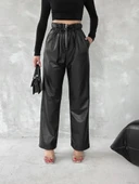 Kendinden ince kemerli deri pantolon siyah thumbnail 9