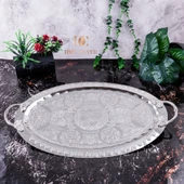 DMT Gaziantep Bakır 42,5 cm Osmanlı El İşi Sunum tepsi Kına tepsisi 42.5cmx28cm thumbnail 2