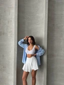 Piliseli düğmeli şort etek beyaz s25813 thumbnail 2