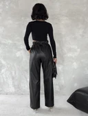 Kendinden ince kemerli deri pantolon siyah thumbnail 14