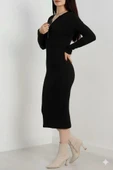 Fermuar detaylı fitilli şardonlu elbise siyah thumbnail 15