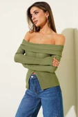 Madonna Yaka Düğmeli Bluz yeşil thumbnail 7