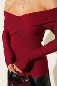 Madonna Çapraz Yaka Bluz Bordo thumbnail 12