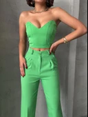 Palazzo pantolonlu alt üst takım yeşil thumbnail 4