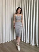 Çizgili etek crop takım thumbnail 5