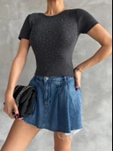 Önü taşlı antrasit bluz s3512 thumbnail 3