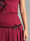 Pileli etek yelek takım bordo s255015 - 6