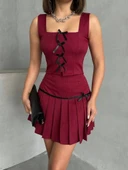 Pileli etek yelek takım bordo s255015 - 5