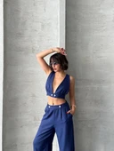 Crop pantolon keten takım s255012 thumbnail 6