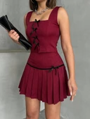 Pileli etek yelek takım bordo s255015 - 1