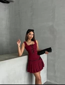 Pileli etek yelek takım bordo s255015 - 7