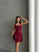 Pileli etek yelek takım bordo s255015 - 3