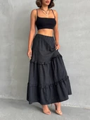 Fırfırlı brodeli astarlı uzun etek siyah s255047 thumbnail 1