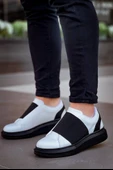 KB-040 Kuback Beyaz Cilt Siyah Yüksek Taban Lastikli Günlük Erkek Ayakkabı thumbnail 3