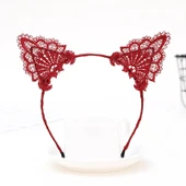 Dantelli Kırmızı Kedi Tacı - Vintage Tarz Dantel Kedi Kulak thumbnail 2