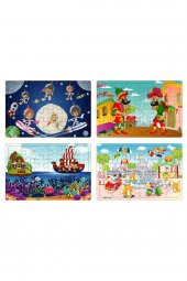 Yeni 4 Adet  24 Parçalı Ahşap Puzzle Yapboz uzaylı çocuklar, karagöz, korsanlar, parkta hayvanlar - 1