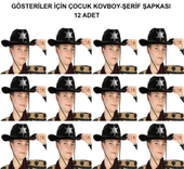 Kovboy Şerif Şapkası Siyah 12 Adet - Kostüm, Parti ve Gösteri Şapkası thumbnail 1