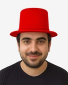 Kırmızı Renk Plastik Nubuk Kadife Flok Kaplama Fötr Şapka 11 cm thumbnail 1