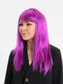 Fuşya Renk Düz Kesim Uzun Parti Peruğu Takma Saç thumbnail 3