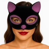 Siyah Renk Pembe Simli Süet Kaplama Kedi Maskesi 18x14 cm thumbnail 1