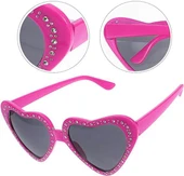 Kalp Şekilli Taşlı Parti Gözlüğü Pembe Renk 6x16 cm thumbnail 1