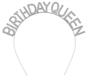 Gümüş Renk Kristal Taşlı Parlak Birthday Queen Yazılı Kraliçe Taç 16x17 cm thumbnail 1