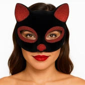 Siyah Renk Kırmızı Simli Süet Kaplama Kedi Maskesi 18x14 cm thumbnail 1