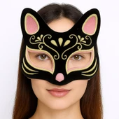 Siyah Renk Süet Kaplama Üzeri Pembe Sarı Simli Kedi Maskesi 17x14 cm thumbnail 1